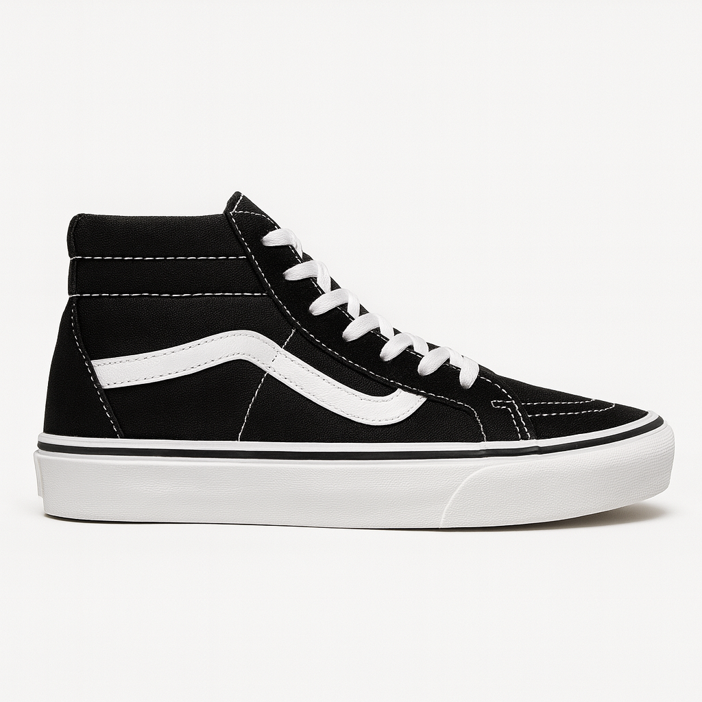 Tênis Bota Cano Alto Preto com Branco Feminino